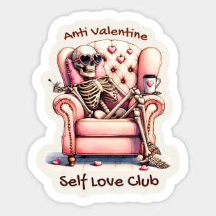 Anti Valentine Self Love Club Skeleton Funny Sticker